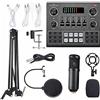 HUIOP Scheda audio live V9 multifunzionale e kit microfono a sospensione BM800 Set di microfoni a condensatore per registrazione broadcast Scheda audio live webcast intelligente per computer e cellula