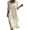 Generic Abito Corto in Lino Donna Estate Abiti Metà Lunghi Casual Con Scollo A V Abiti Estivi Decoupé, Taglio ampio Traspirante per Vacanze Spiaggia Casual E Estate Eleganti, beige, S
