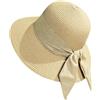 HIVTE Cappello di Paglia da Donna Protezione UV Visiera Larga, Cappello da Sole Estivo Pieghevole per Spiaggia e Viaggi, Beige, Acrilico