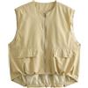ticticlily Gilet Cargo Donna Casuale Vestibilità Ampia Giacca Giubbotto senza Manica e Zip Up con Cerniera Intera Casuale Oversize Leggera Unisex Blazer Jacke Outwear A Cachi S