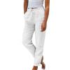 BTCOW Pantaloni da donna in lino alla moda 2024 casual a gamba dritta con coulisse pantaloni larghi leggeri con tasche, bianco, 5XL
