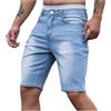 Duohropke Jeans Corti da Uomo in Denim, Pantaloni Estivi, Bermuda Elasticizzati, da Uomo, alla Moda, a Coste, a Maniche Corte, con Foro, Azzurro, M