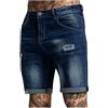Duohropke Jeans corti da uomo in denim, pantaloni estivi, bermuda elasticizzati, da uomo, alla moda, da uomo, a coste, a maniche corte, con foro, 01 blu scuro., M