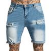 Duohropke Jeans corti da uomo, in denim, estivi, bermuda, elasticizzati, alla moda, strappati, con fori