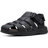 Clarks Sandali da uomo Walkford Fish, Pelle martellata nera, 42 EU