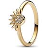PANDORA Anello Moments con sole brillante placcato in oro 14k con zirconi cubici trasparenti, 56