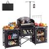 VEVOR Mobiletto Cucina Portatile Pieghevole da Campeggio, Mobiletto da Campeggio 2 Tavolini Laterali Rete Metallica Paravento Rimovibile per Fornello 3 Scomparti Portaoggetti, Stazione Cucina BBQ