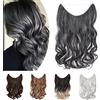 SEGO Extension con Filo Invisibile Capelli Lisci Mossi 50cm # Castano Scuro mix Grigio Argento - Posticci per Donna senza Clip Natural Hair di Nuova Tecnologia Fascia Unica 90g