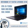 Fujitsu Notebook 14" Fujitsu LiefeBook 14" U748 Cpu i5-7200u Ram 8Gb DDR4 SSD 240Gb W11P