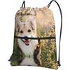 YYHHAOFA Zaino con coulisse e cerniera, con stampa di cuccioli, leggero, impermeabile, con tasca frontale, per viaggi, sport e yoga