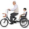 Generic Triciclo per adulti a 3 ruote con pedali, 20 pollici, per anziani, con doppia catena e freno, tandem genitore-figlio con cestino posteriore per svago, shopping e picnic, colore nero.
