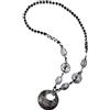 COOLSTEELANDBEYOND Grande Statement Collana, Lunga Perlina Catena Pietre, Cerchio Charms Luccichio Resina Animale Stampare, Nero
