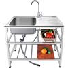 DSEWTEZXI Lavandino Esterno Inox Autoportante Con Banco Da Lavoro, Lavandino Inossidabile Commerciale Cucina Professionale Con Rubinetto, Facile Da Pulire, Per Ristorante,Garage.