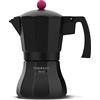 Taurus Black Moments 3 - Moka, 3 tazze, base e filtro in acciaio inossidabile, valvola di sicurezza, chiusura in silicone, per tutti i bruciatori, coperchio trasparente, nero