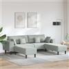 sephironlbb Divano 3 pezzi, grigio chiaro, 250 x 188 x 76 cm, in velluto, con nucleo a molle e funzione reclinabile, moderno divano angolare con funzione relax, ideale per soggiorno e camera degli