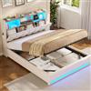 AOGLLATI Letto Contenitore Matrimoniale 140x200 con Sollevamento Idraulico | Struttura Letto Matrimoniale con Illuminazione a LED e Stazione di Ricarica, Letto Imbottito con Tasche Laterali Lino Beige