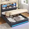 AOGLLATI Letto Contenitore Matrimoniale 140x200 con Sollevamento Idraulico | Struttura Letto Matrimoniale con Illuminazione a LED e Stazione di Ricarica, Letto Imbottito, Velluto a Coste Grigio