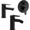 Parama Set miscelatori: lavabo bidet senza scarico e incasso doccia c/deviatore nero opaco | Jane