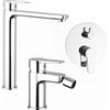 Parama Set miscelatori: lavabo alto bidet senza scarico e incasso doccia c/deviatore cromato | Jane