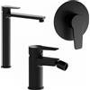 Parama Set miscelatori: lavabo alto bidet senza scarico e incasso doccia monocomando nero opaco | Jane