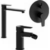 Parama Set miscelatori: lavabo alto bidet senza scarico e incasso doccia c/deviatore nero opaco | Jane
