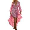 MOKBAY Abito Estivo Donna, Copricostume Mare Cotone, Estivi Abiti Eleganti Donna, Leggero Sportivo Milkmaid Casa Lungo Mare Copricostume Scollo a V Maniche Lunghe Corto Dress Vestiti Curvy, L