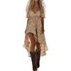 MOKBAY Abiti Estivi Donna, Vestito Curvy Estivo, Mare Lungo Copricostume Mare, Dress Casa Elegante Casual Scollo a V Maniche Corte Midi Moda Copricostume Camicione Abito Lungo Estivo Donna Elegante, S