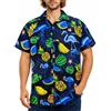 King Kameha Camicia Hawaiana Uomo Maniche Corte, Flamingo Melon, Blu Scuro (Fenicotteri Blu), 6XL