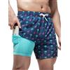 Arcweg Costume da Bagno da Uomo con Fodera a Compressione, 2 in 1, ad Asciugatura Rapida, da Spiaggia, da Uomo, Elasticizzati, da Surf, con Tasche con Cerniera, Albero di Cocco con Fiamma, M