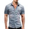ABUCIYO Camicia da uomo in denim sottile a maniche corte in morbido cotone due tasche slim leggermente elastico jeans camicia da cowboy