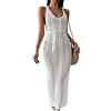 KOEMCY Copricostume Donna Mare Sexy Uncinetto Hollow out Senza Maniche Vestito da Spiaggia Lunghi con Spacco Laterale Copricostumi da Bagno Bikini Cover Up (Bianco)