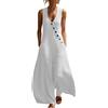 Generic Tuta da donna in cotone e lino, elegante, senza maniche, con bottoni, salopette, pagliaccetti con tasche, pantaloni lunghi a gamba larga, estiva, casual, ampia, tutine intere, tute, da lavoro, feste