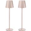 UPXNBOR 2 Pezzi Lampada da Tavolo Senza Fili in Metallo, Lampada Comodino | Lampada da Scrivania Ricaricabile, Abat Jour LED per Interno Esterno, Luce Calda a 3 Livelli, Corpo Metallico,IP54,Rosa Beige