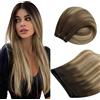 Ugeat Extension Capelli Veri Tessitura Marrone Balayage 50 cm 100grammi Extension Capelli Matassa Veri Biondi Platino Balayage Castano Scuro Remy Lisci Natruale Invisibili