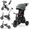 QPLAY Triciclo evolutivo QPLAY Comfo Max 7 in 1 multi accessoriato, fronte strada e fronte mamma, reclinabile, adatto a bambini dai 10 ai 72 mesi, pieghevole, portata fino a 25 kg (Grigio)