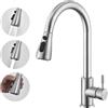 HOMELODY Rubinetto da cucina con doccetta estraibile, girevole a 360°, in acciaio inox, miscelatore monocomando per lavello con 3 tipi di getto e pausa, valvola in ceramica, alta pressione, per cucina