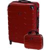 BERTOO Set di valigie rigide 2 in 1 Firenze - Valigia rossa 3XL e beauty case, guscio in ABS, 4 ruote girevoli rimovibili, lucchetto con codice