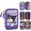 CERDÁ LIFE'S LITTLE MOMENTS Kuromi - Astuccio doppio Hello Kitty per bambina e bambino, con accessori, 3 scomparti con cerniera e set di cancelleria, colore viola, taglia unica, per il ritorno a scuola