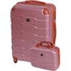 BERTOO Firenze Set di valigie da viaggio rigide in ABS 2 in 1 (valigia L + beauty case), 4 ruote girevoli rimovibili, rosa