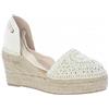 Macarena YUNE33 Espadrilles Sandalo con Zeppa con Dettagli in Uncinetto Rustico Crudo