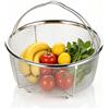 Tomedny Cestello per cottura a vapore di verdure, cestello per cottura a vapore in rete di acciaio inossidabile, scolapasta in rete con manici per cucinare in cucina, friggere pasta, (18 cm)