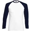 Fruit of the Loom Fotl - Maglia a maniche lunghe da uomo, modello Baseball bianco/blu marino profondo L