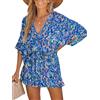 CUPSHE Tuta da donna con scollo a V, con lacci, stampa leopardata, maniche corte e larghe, casual, Blu, M
