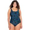 Ulla Popken Costume da Bagno da Donna Taglie Forti Alice, Softline, DG, Flowerpower, Nero, 58-60