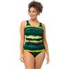 Ulla Popken Costume da Bagno Senza Coppe morbide con Righe in Stile Batik e Scollo Rotondo Verde 58+ 827760433-58+