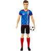 Barbie - Ken Calciatore Bambola, capelli corti, divisa colorata con n. 10, pallone da calcio, scarpe con tacchetti, calzettoni, Giocattolo per Bambini 3+ Anni, HCN15