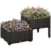 Outsunny Set 2 Pezzi Fioriere da Esterno Autoirriganti Rialzate Letto da Giardino Rialzato per Fiori Effetto Rattan in PP, Marrone