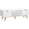 HOMCOM Mobile Porta TV 150x39x50 cm in Legno per TV fino a 65" con Fori Passacavi, 2 Armadietti e 2 Ripiani Aperti, Bianco|Aosom