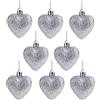 Christmas Concepts® Confezione da 8-60mm Baubles a Forma di Cuore - Glitter Decorated Baubles (Argento)