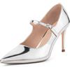 GENSHUO Pumps Mary Jane da Donna, Tacco a Spillo 8 cm, Punta Affilata, Pelle Verniciata, Eleganti e Comode per Ufficio, Feste, Design Vintage, Silber, 40 EU